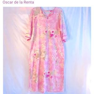 Oscar de la Renta Pink Label Pink Tropical Floral Print Caftan Size L